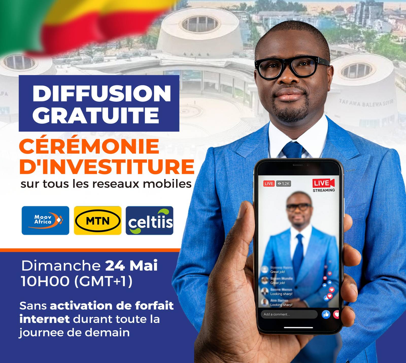 Cérémonie d&rsquo;investiture au Bénin : une diffusion inédite et gratuite pour tous