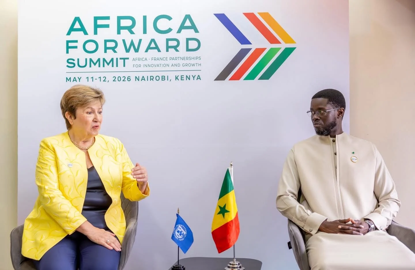 Kristalina Georgieva et Bassirou Diomaye Faye lors d'un échange économique