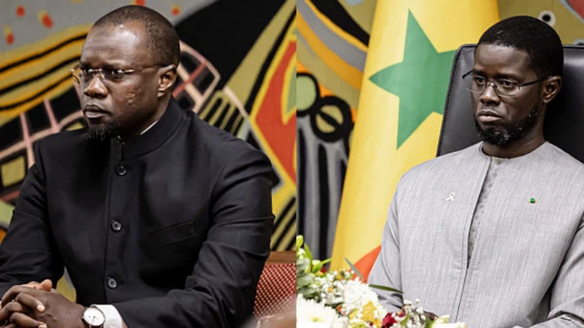 Portrait de Bassirou Diomaye Faye et Ousmane Sonko côte à côte