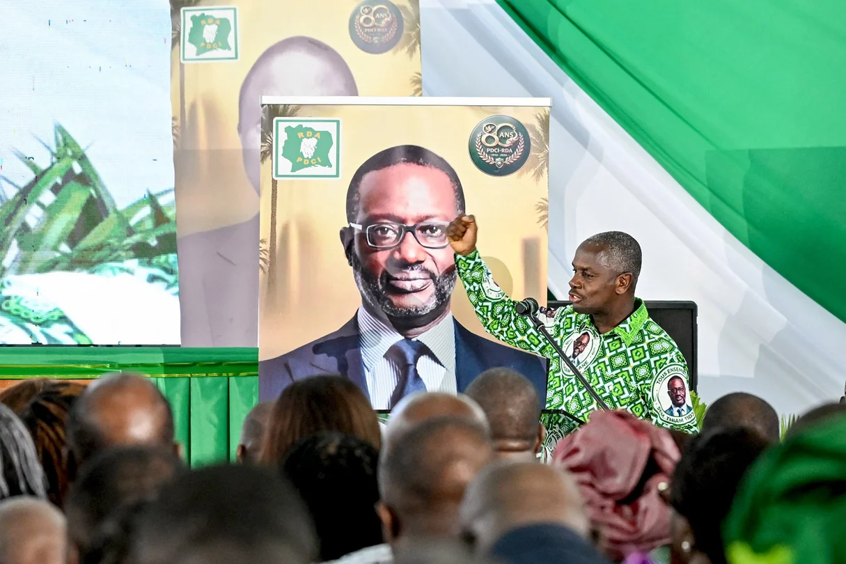 Calice Yapo Yapo, secrétaire exécutif du PDCI, lors de la célébration du 80e anniversaire du parti, le 9 avril 2026 à Abidjan.