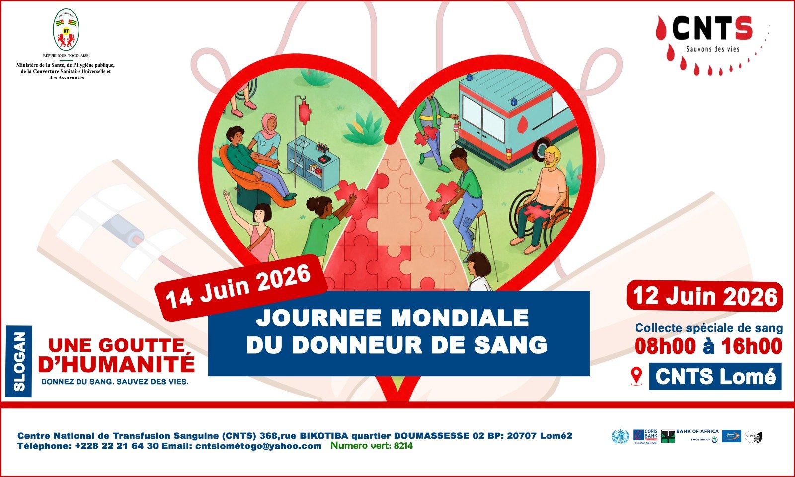 Journée mondiale du donneur de sang : le CNTS de Lomé organise une collecte géante le 12 juin 2026