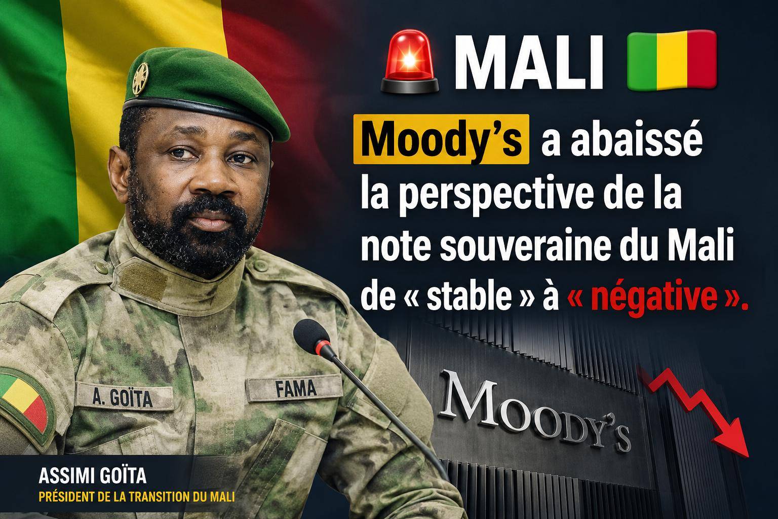 Mali : l&rsquo;agence moody’s alerte sur les risques économiques majeurs