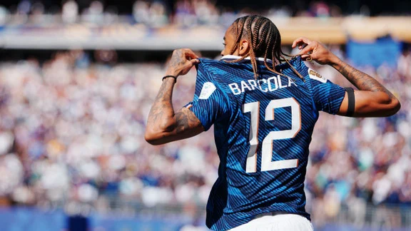 Bradley Barcola, joueur du PSG, en action