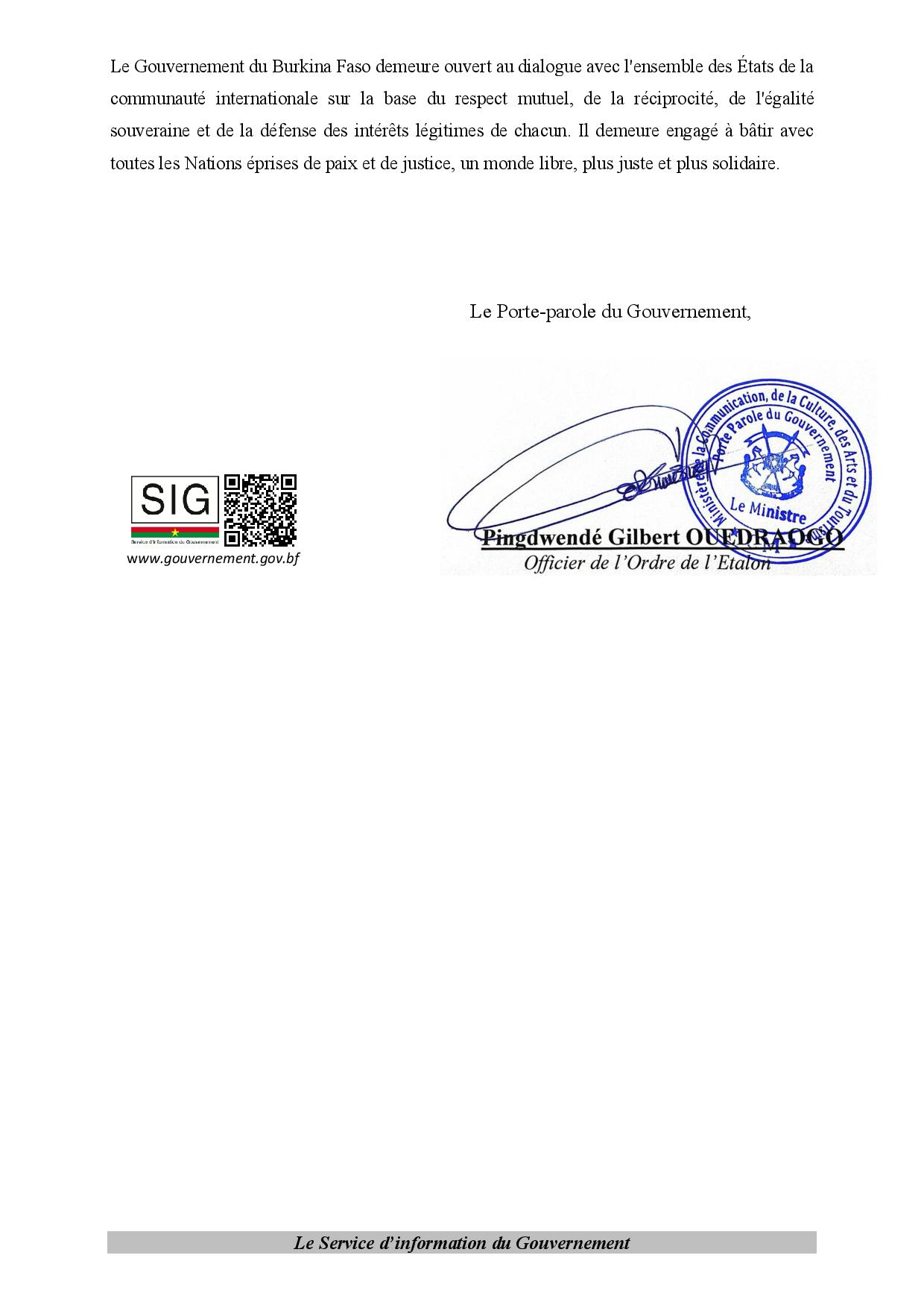 Détail du communiqué officiel