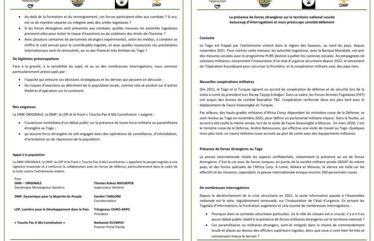 Togo : pourquoi la discrétion des forces étrangères alimente les controverses